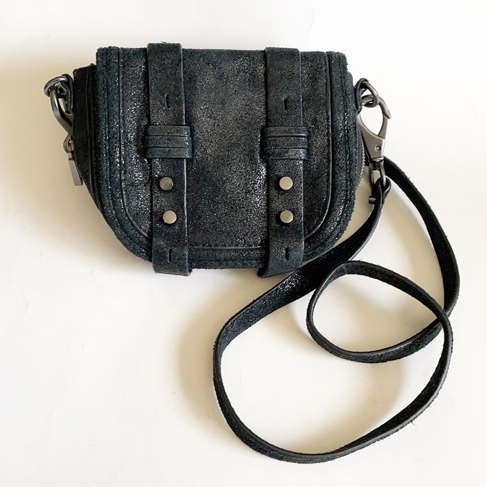 she + lo flap gun metal crossbody bag